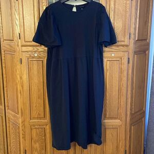 Who What Wear Black Cotton Midi Dress with bell sleeves